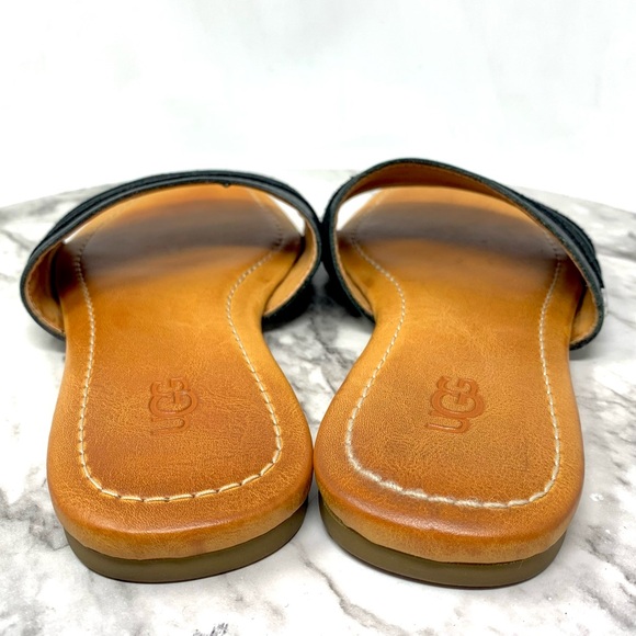 UGG Ximema Black Leather Open Toe Slide Sandals 5.5 Bohemian Boho Casual Summer - Picture 5 of 15